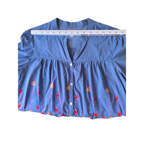 Old Navy Women's Blue Cotton Tunic Water Color Floral Print 3 Qtr Sleeve Sz Med - Picture 12 of 14